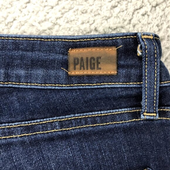 PAIGE Women's Size 26 Cut Out Frayed Hem HOXTON Dark Wash Emery Cropped Jeans - Picture 7 of 16